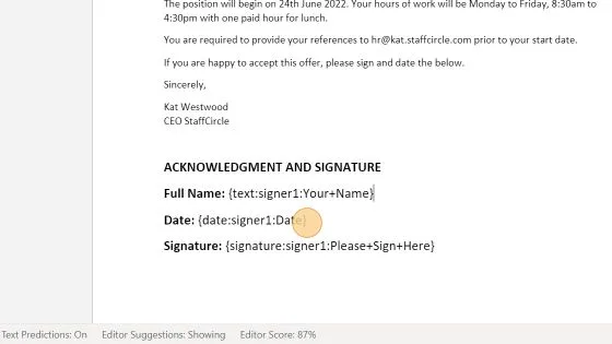 Screenshot from the StaffCircle platform: Prepare Document(s) for E-Sign
