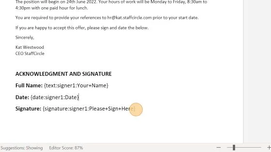 Screenshot from the StaffCircle platform: Prepare Document(s) for E-Sign