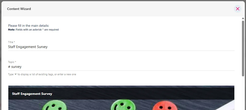 Screenshot from the StaffCircle platform: Publish a Survey to the Feed