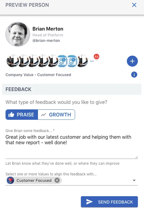 Screenshot from the StaffCircle platform: Realtime Performance Feedback v.1.7.0