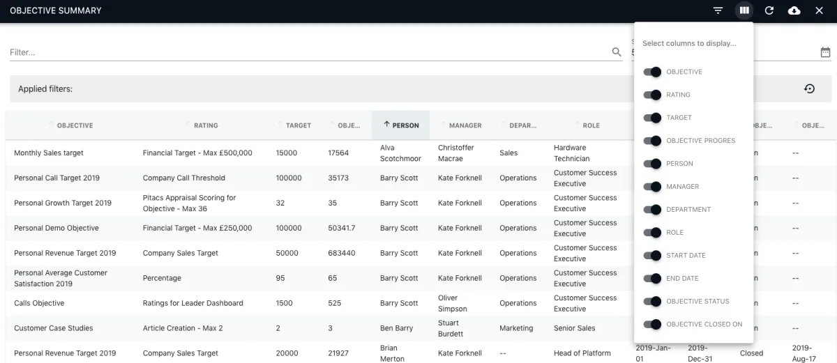 Screenshot from the StaffCircle platform: Realtime Performance Feedback v.1.7.0