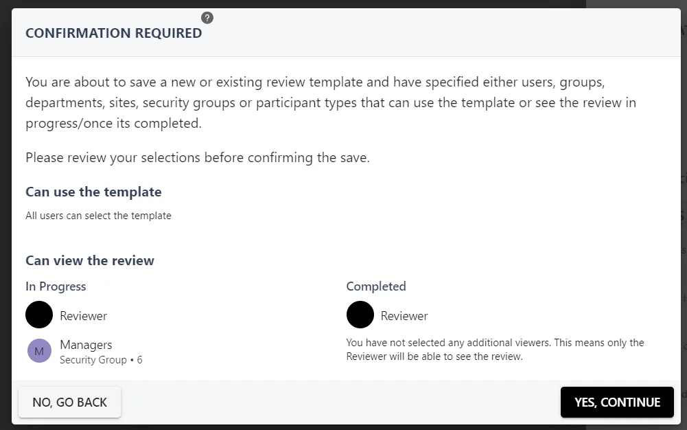 Screenshot from the StaffCircle platform: Review Template: Add