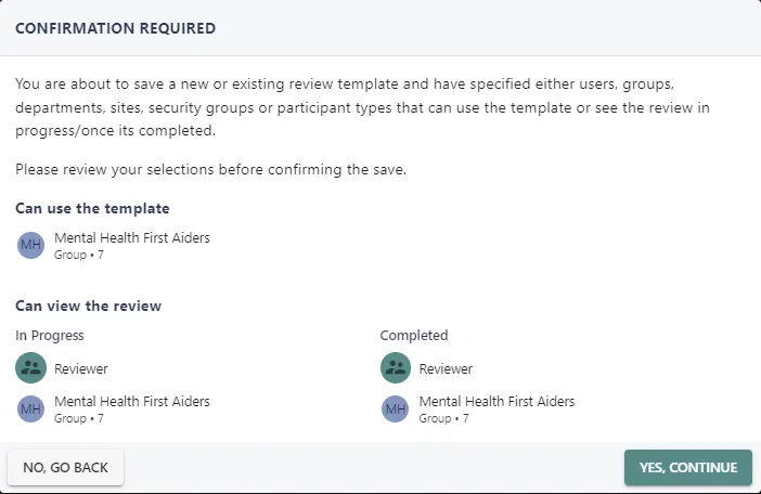 Screenshot from the StaffCircle platform: Review Templates: Update/Configure