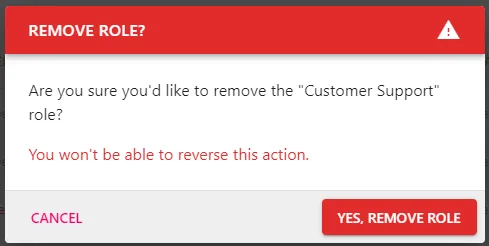Screenshot from the StaffCircle platform: Roles: Delete