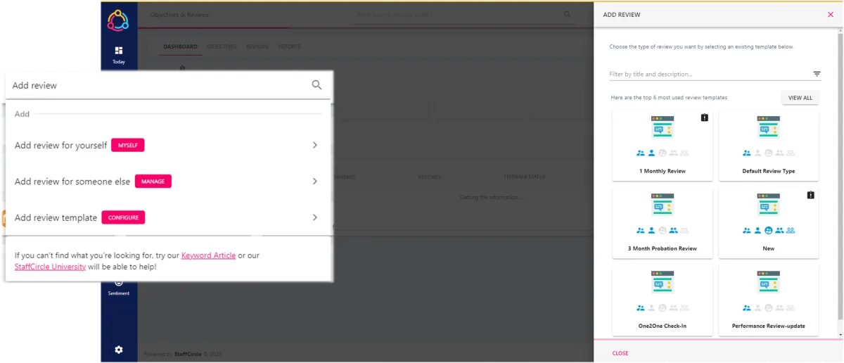 Screenshot from the StaffCircle platform: Search Bar & Menu v.1.31.0