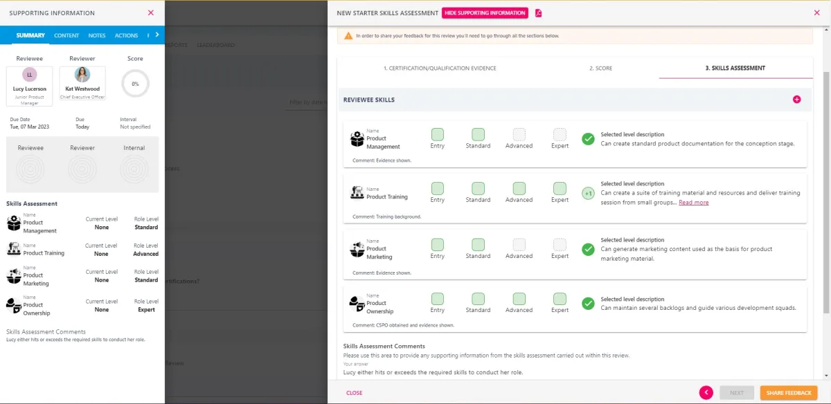 Screenshot from the StaffCircle platform: Sensitive Reviews v.1.30.0