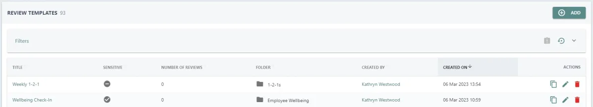 Screenshot from the StaffCircle platform: Sensitive Reviews v.1.30.0