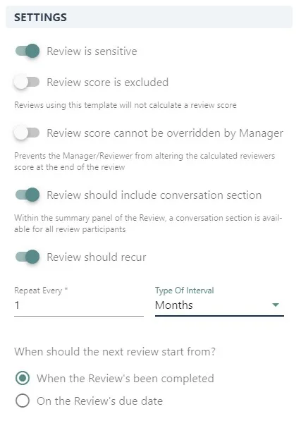 Screenshot from the StaffCircle platform: Sensitive Reviews v.1.30.0