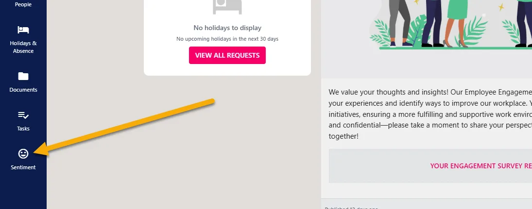 Screenshot from the StaffCircle platform: Sentiment Survey (Menu): Overview