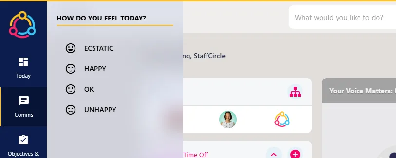 Screenshot from the StaffCircle platform: Sentiment Survey (Menu): Overview