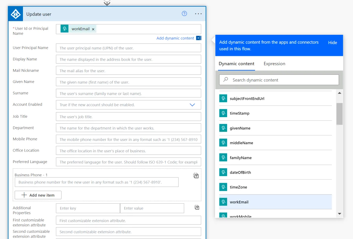 Screenshot from the StaffCircle platform: Setting up 2-way user sync into Active Directory using Power Automate