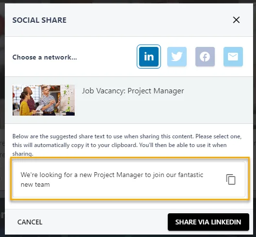 Screenshot from the StaffCircle platform: Shareable