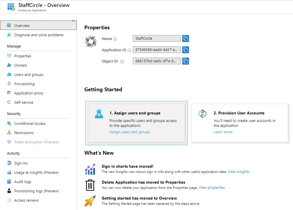 Screenshot from the StaffCircle platform: Single Sign On (Office365)