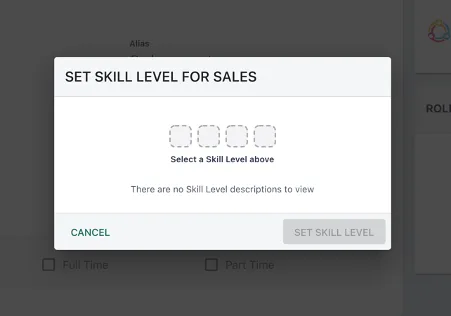 Screenshot from the StaffCircle platform: Skill Levels v.1.20.0
