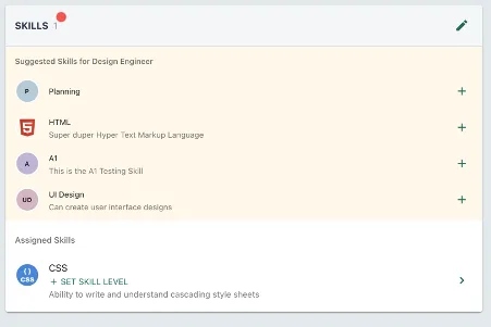 Screenshot from the StaffCircle platform: Skill Levels v.1.20.0