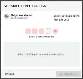 Screenshot from the StaffCircle platform: Skill Levels v.1.20.0