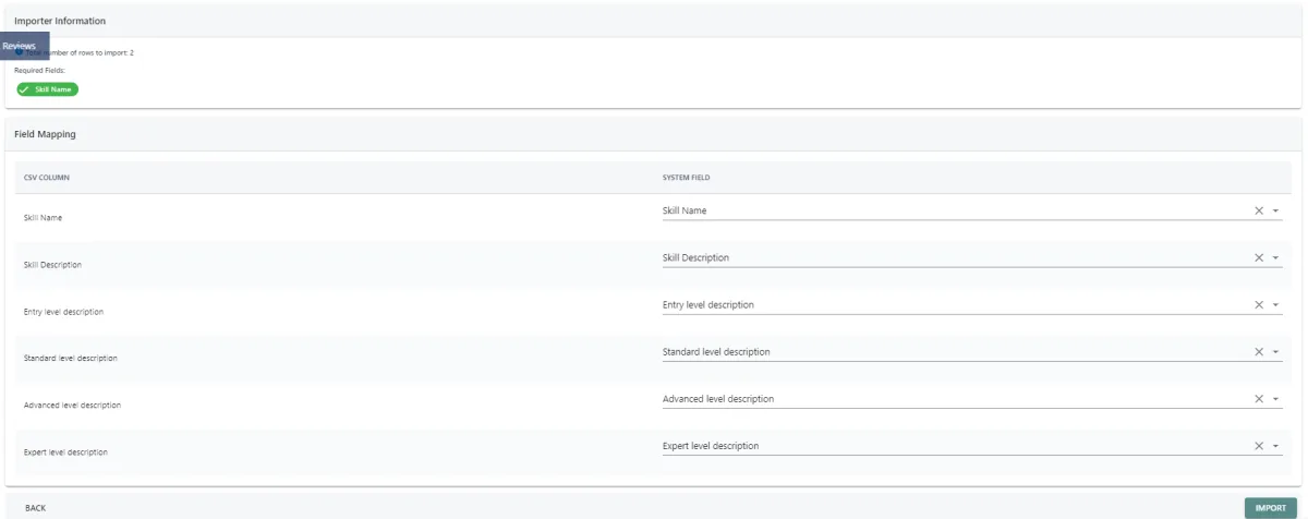 Screenshot from the StaffCircle platform: Skills Importer