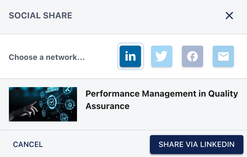 Screenshot from the StaffCircle platform: Social Sharing v.1.16.0