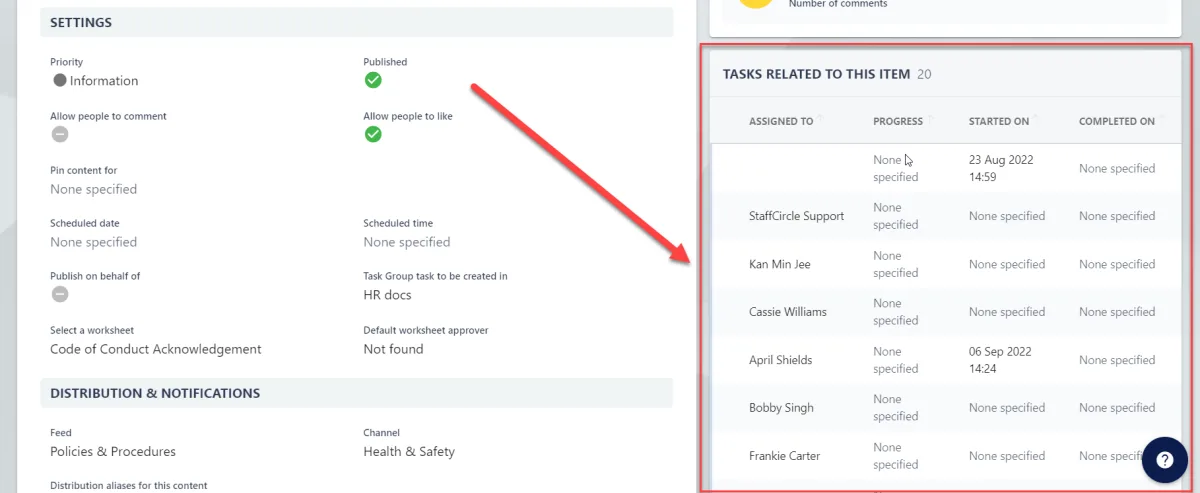 Screenshot from the StaffCircle platform: Task