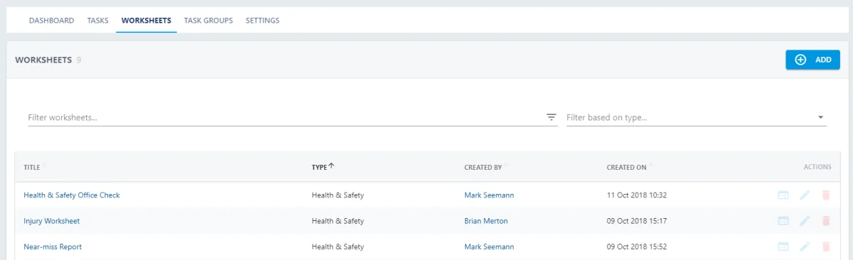 Screenshot from the StaffCircle platform: Task and Worksheet Settings