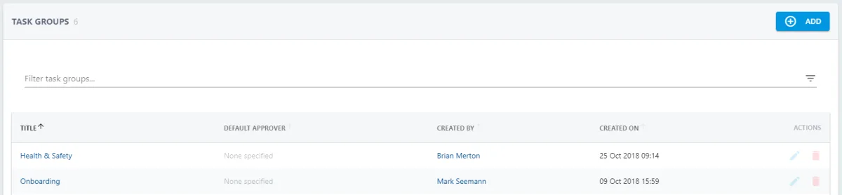 Screenshot from the StaffCircle platform: Task Group Settings View