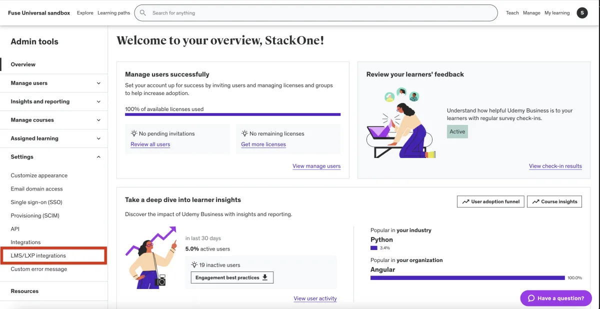Screenshot from the StaffCircle platform: Udemy Business Connector