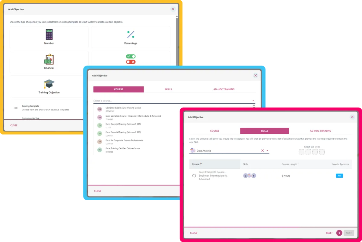 Screenshot from the StaffCircle platform: Unified Training Database, Training Objective, and Training Logs (1.45.0)
