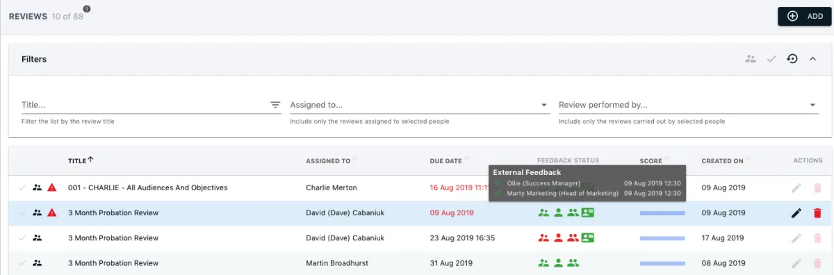 Screenshot from the StaffCircle platform: v.1.0.14 (20/08/2019)