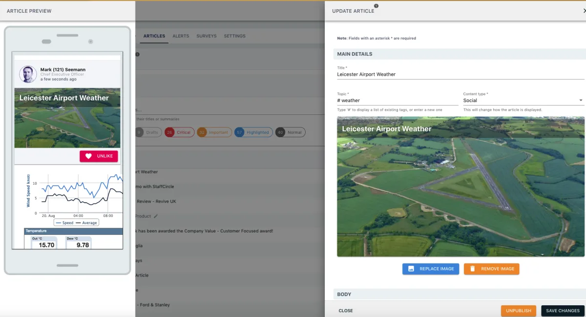 Screenshot from the StaffCircle platform: v.1.0.14 (20/08/2019)