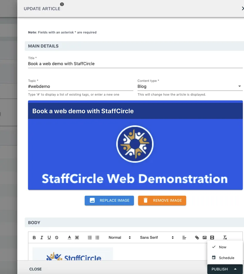 Screenshot from the StaffCircle platform: v.1.0.14 (20/08/2019)