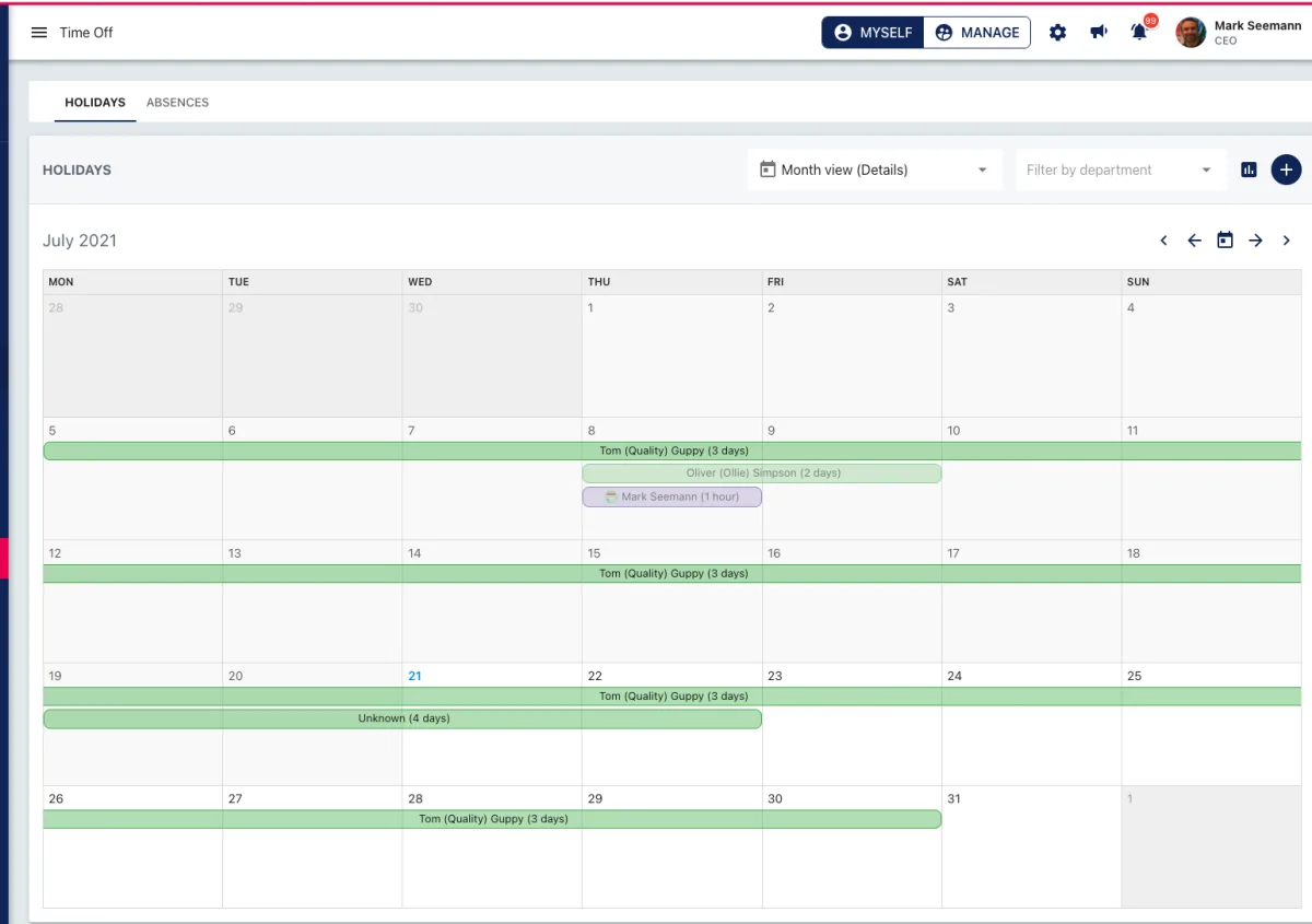 Screenshot from the StaffCircle platform: v.1.17.0 (22/07/2021)