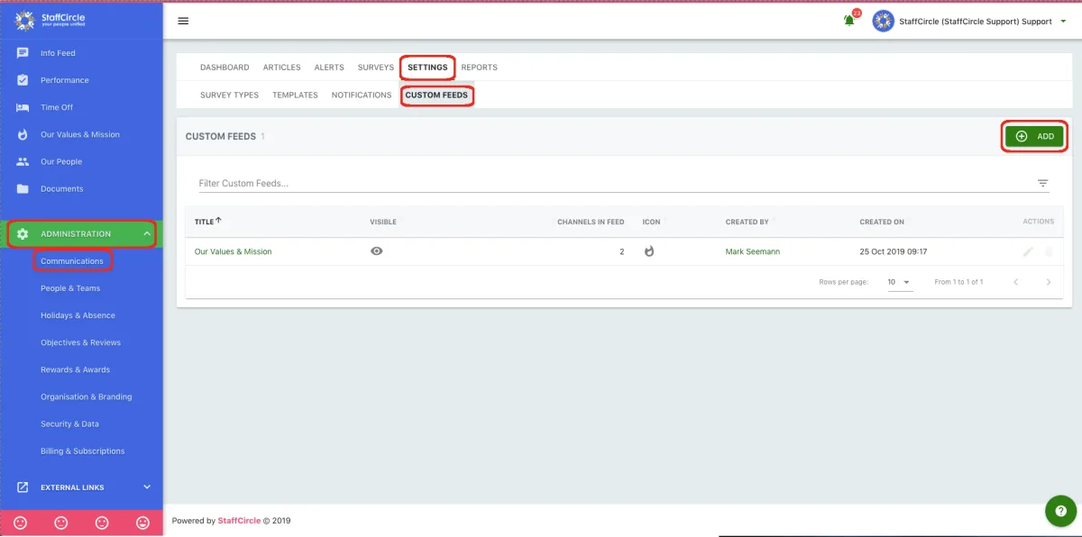 Screenshot from the StaffCircle platform: v.1.2.0 (25/10/2019)