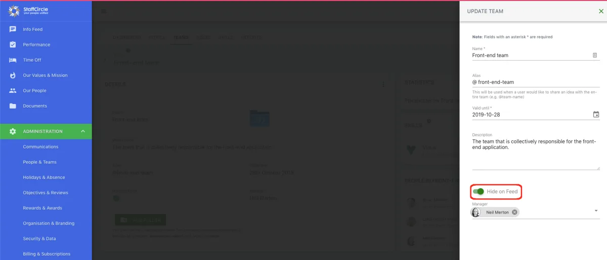 Screenshot from the StaffCircle platform: v.1.2.0 (25/10/2019)