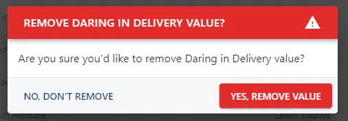 Screenshot from the StaffCircle platform: Values: Delete