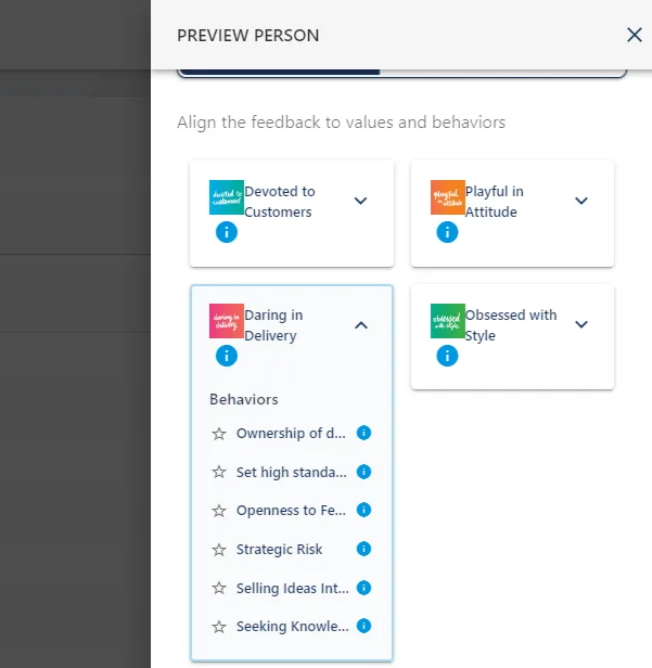 Screenshot from the StaffCircle platform: Values: Overview