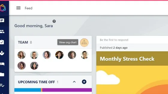 Screenshot from the StaffCircle platform: What can the employee see on the main feed?