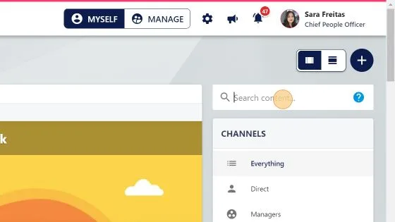 Screenshot from the StaffCircle platform: What can the employee see on the main feed?