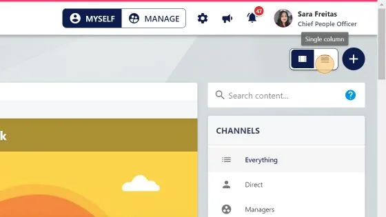 Screenshot from the StaffCircle platform: What can the employee see on the main feed?