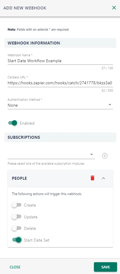 Screenshot from the StaffCircle platform: Workflow Example with StaffCircle Webhooks and Zapier
