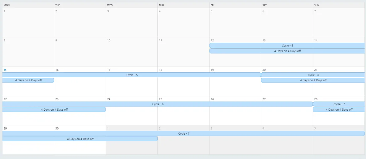 Screenshot from the StaffCircle platform: Working Pattern: Examples