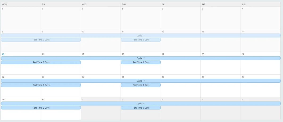 Screenshot from the StaffCircle platform: Working Pattern: Examples