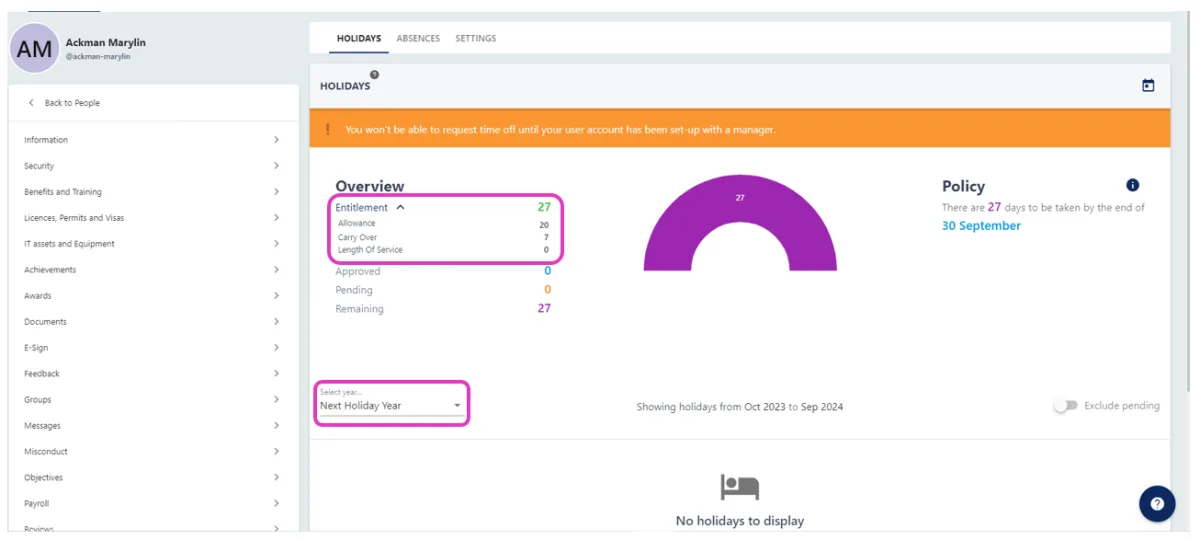 Screenshot from the StaffCircle platform: Year End Reset: Overview