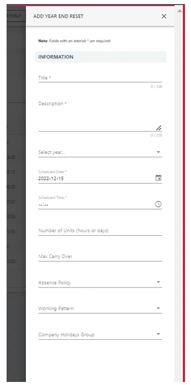 Screenshot from the StaffCircle platform: Year End Reset: Overview