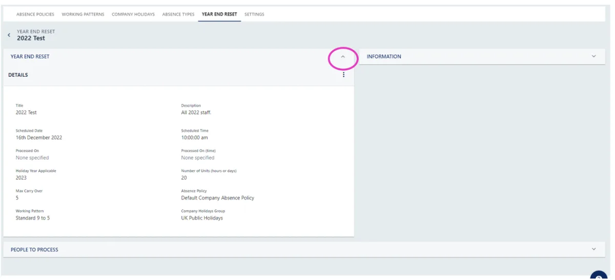 Screenshot from the StaffCircle platform: Year End Reset: Overview