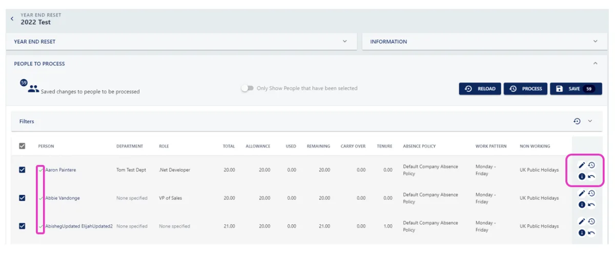 Screenshot from the StaffCircle platform: Year End Reset: Overview