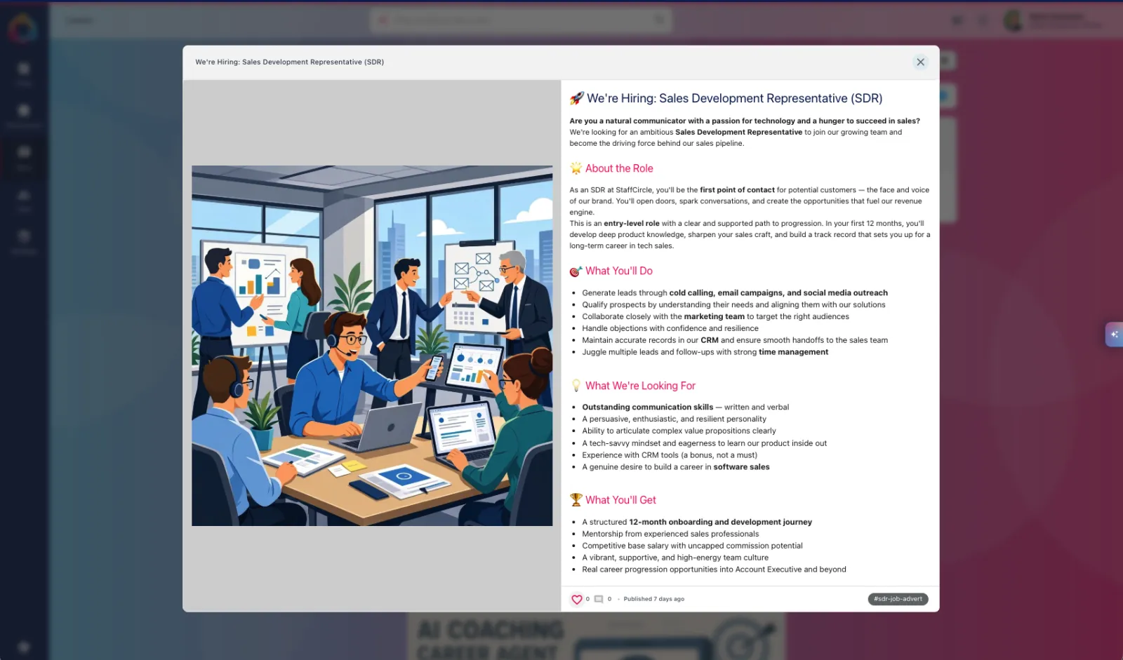 StaffCircle career hub — SDR role detail and job post