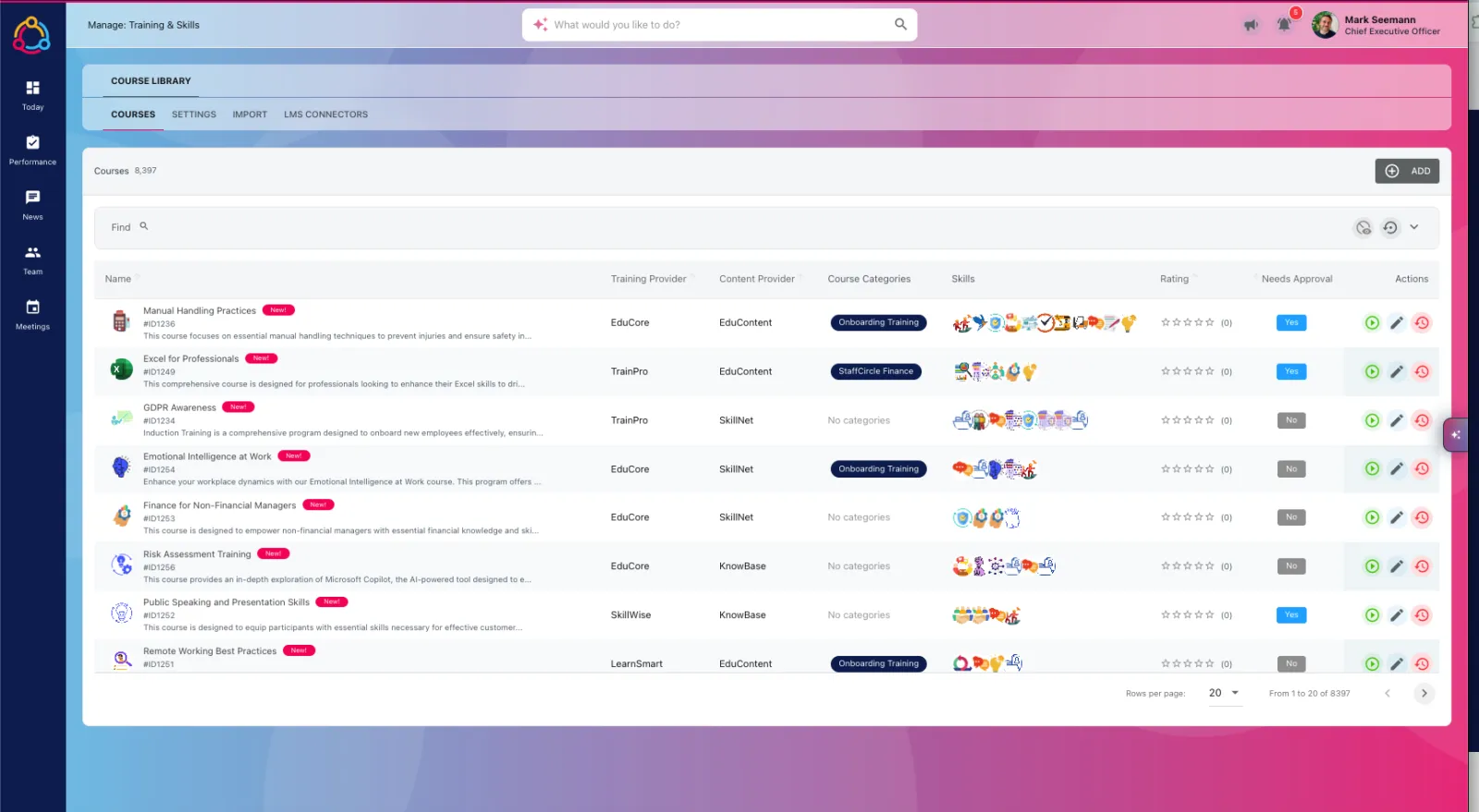 StaffCircle course library — 8,000+ courses with skills and providers