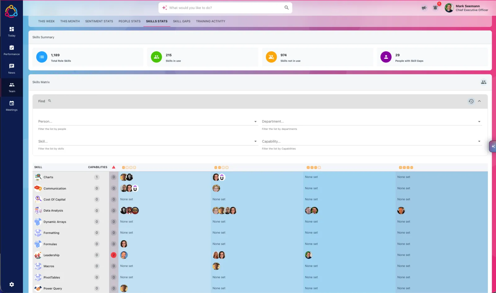 StaffCircle skills matrix — single-person dependency view