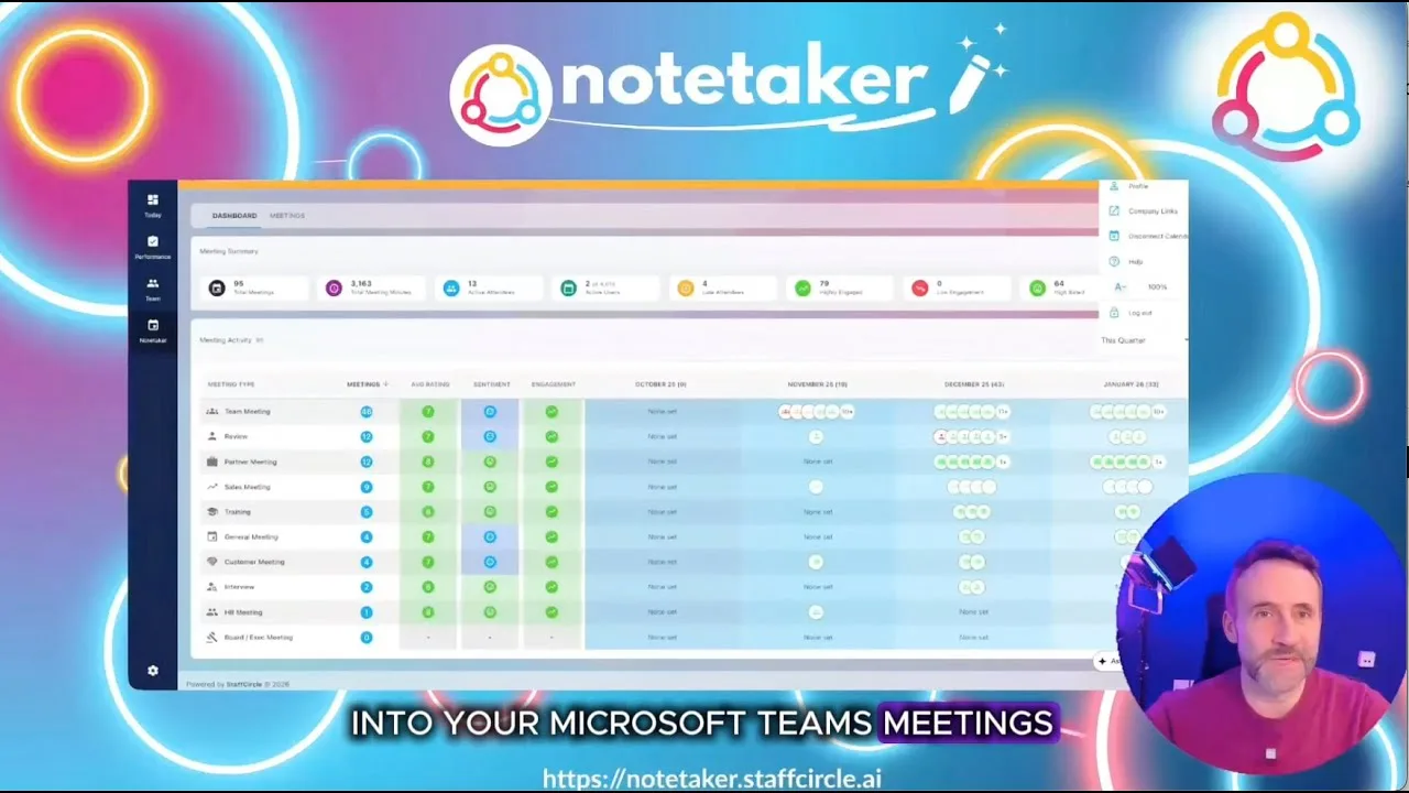 Video: StaffCircle Notetaker quick demo showing the meetings dashboard