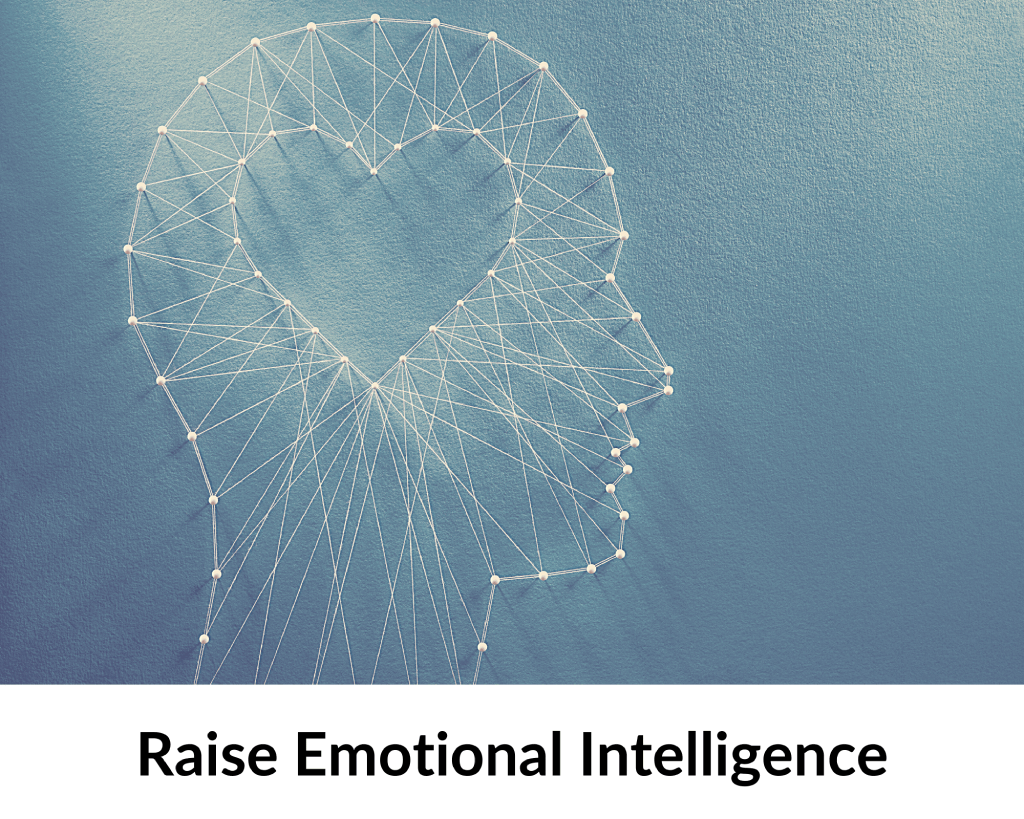 Head outline drawn as a connected network, captioned: raise emotional intelligence